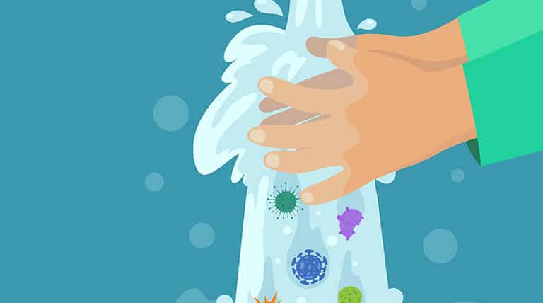 Händewaschen mit Wasser und Seife gegen Bakterien
